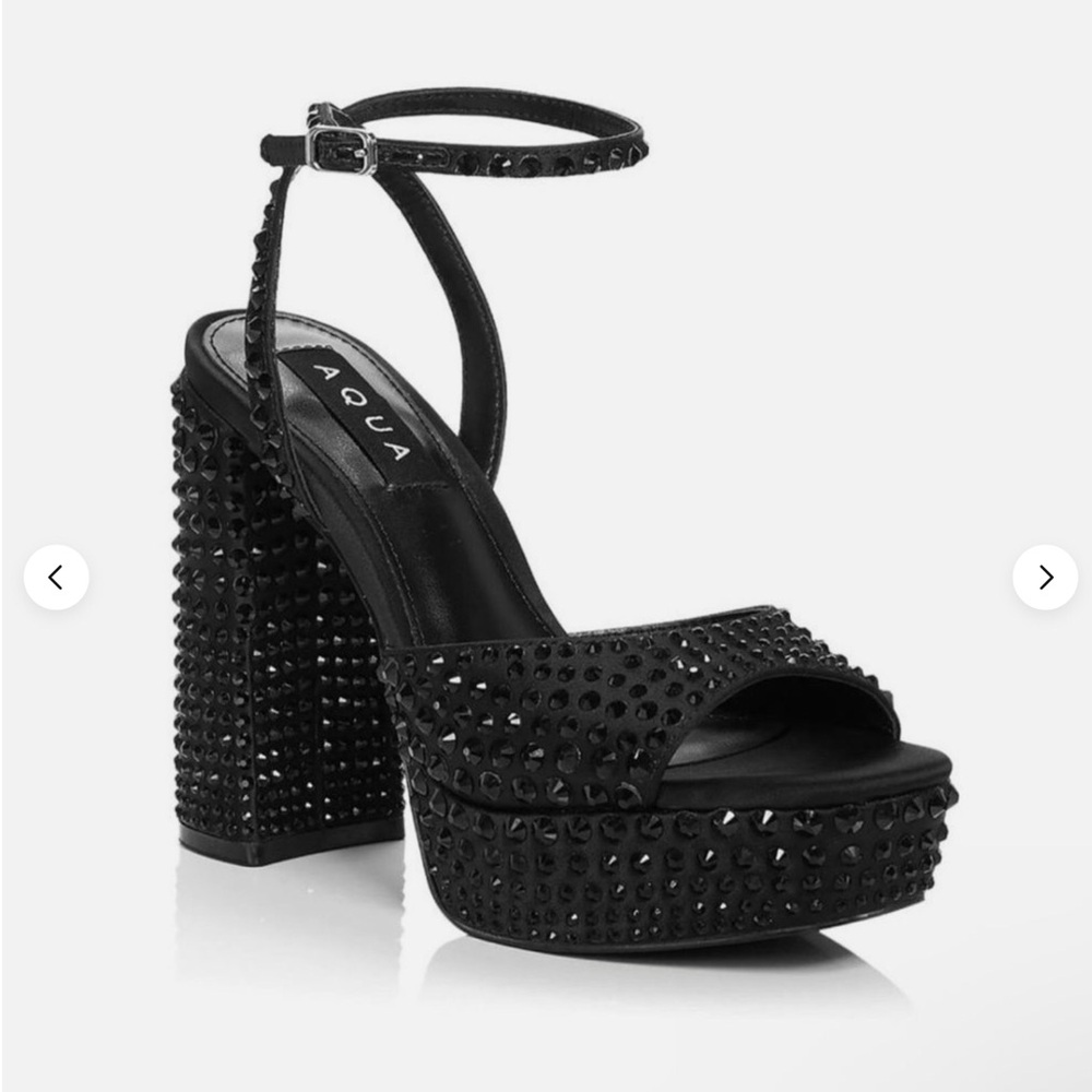 Aqua Lesly Black Platform Rhinestone Heels